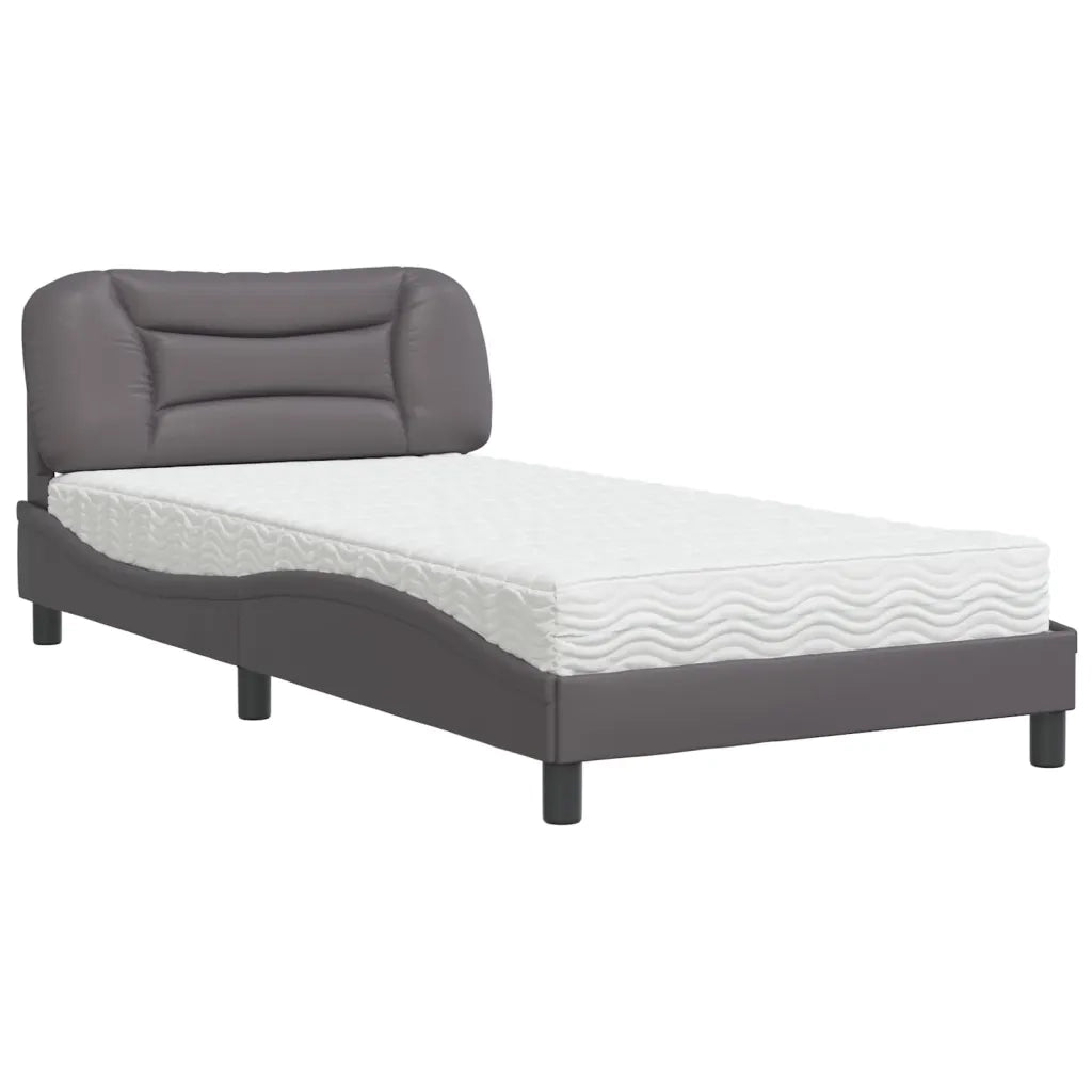 Letto con Materasso-Struttura Letto con Materasso Hvar Grigio 100x200 cm in Similpelle