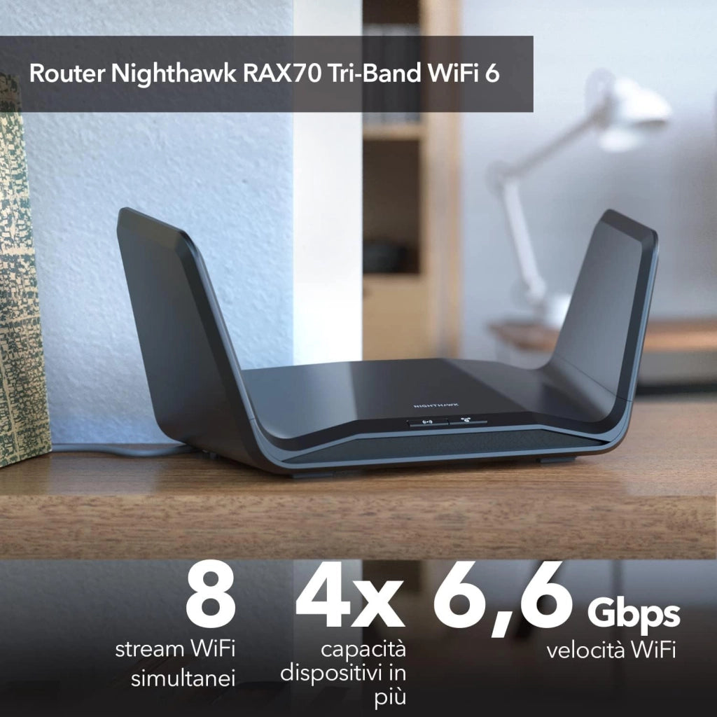 Nighthawk Router WiFi 6 (RAX70), Dual-Band Velocità Wireless AX6000 (fino a 6.6 Gbps), Copertura fino a 175 m2