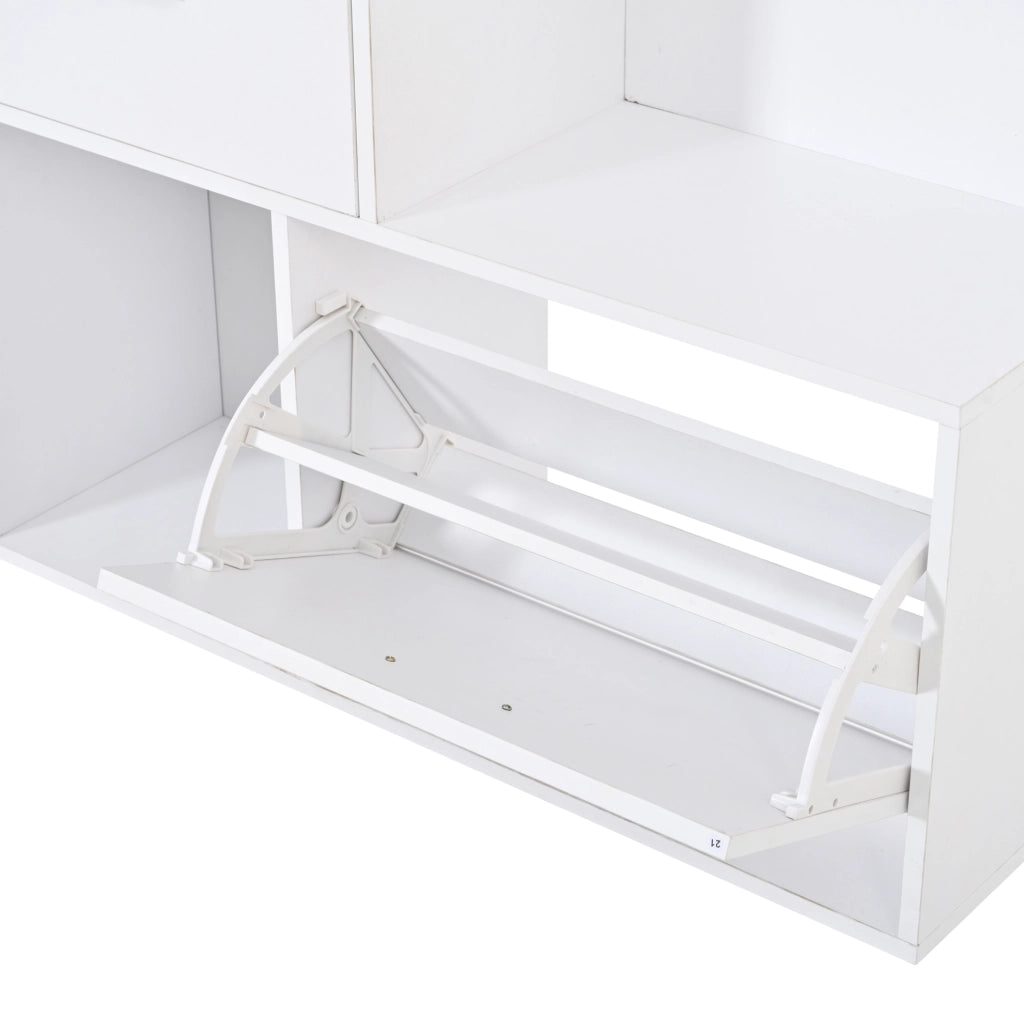 Mobile ingresso con scarpiera a ribalta e specchio 90x30x180 cm bianco HOMVRA