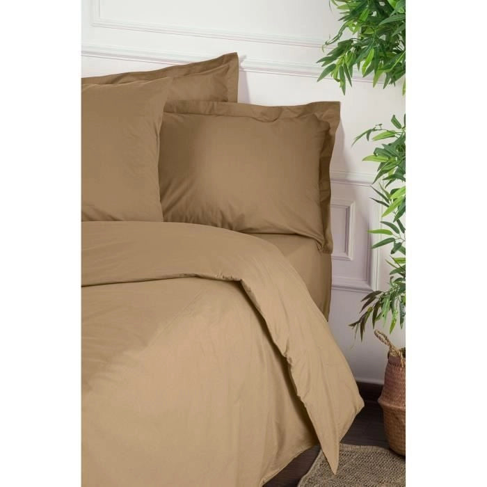 Completo letto - 1 copripiumino 220 x 240 cm + 2 federe 60 x 60 cm - 100% cotone rinforzato - Marrone