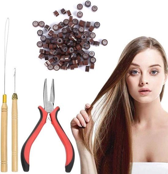 Set completo per allungamento capelli - 100 pezzi di perle di silicone con attrezzo