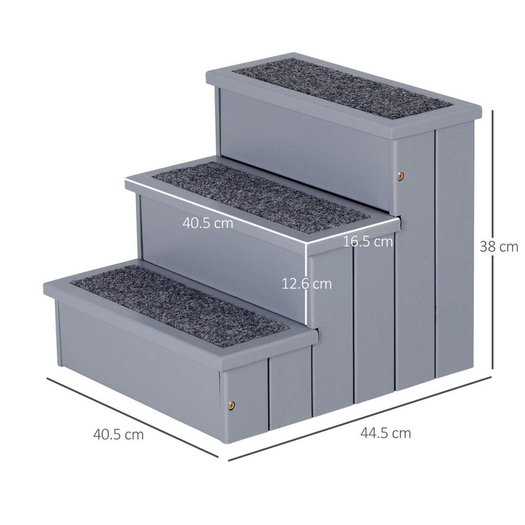 Scaletta per Cani 3 Gradini con Tappetino e Ripostiglio ¨C zephmum ¨C Grigio 40.5x44.5x38 cm
