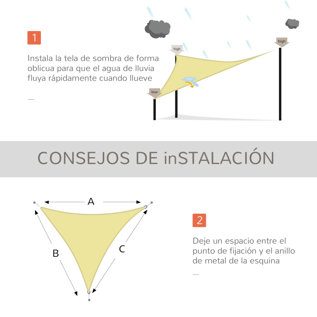 Toldo Vela Triangular 6x6x6 m ¨C Zephmum ¨C Poliestere Anti-UV Color Sabbia