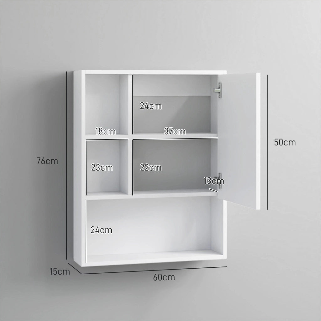 Armadietto con Specchio da Bagno con Mensole a Giorno 60x15x76cm Bianco