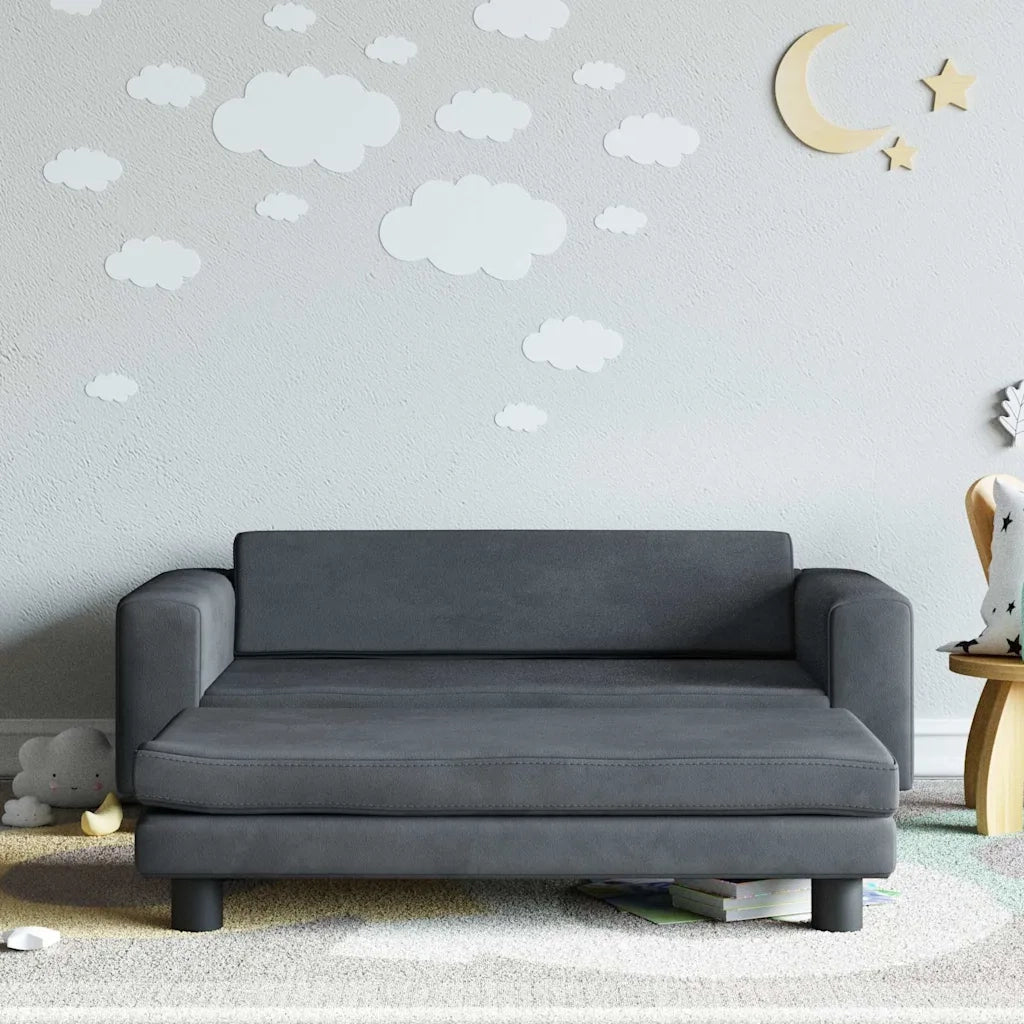 Divano Bambini Poggiapiedi-Sofa-Divanetto Bambini Grigio Scuro 100x50x30 cm Velluto