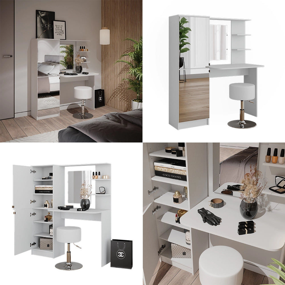 Vicco Tavolo da toeletta Bianco 123 x 141.2 cm con sgabello