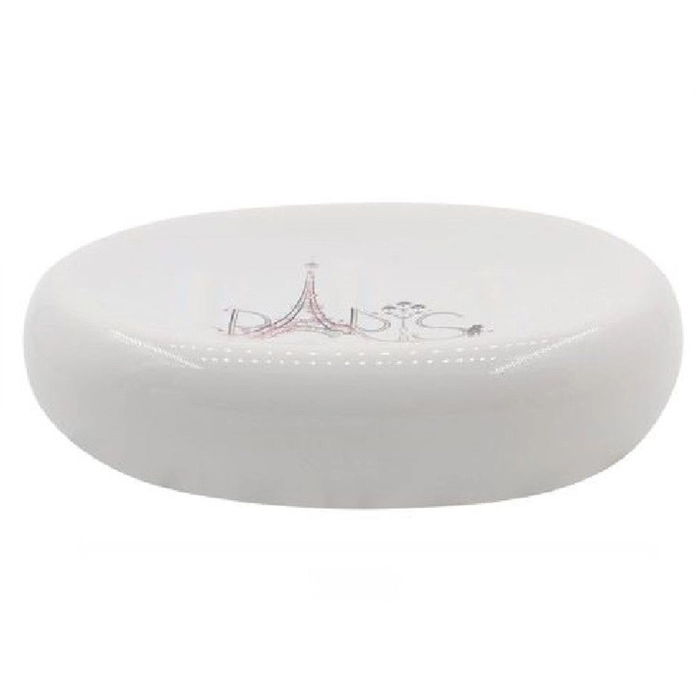 Trade Shop - Piattino Per Sapone Decorato Scritta Paris Porta Saponetta Accessori Bagno 87037 -