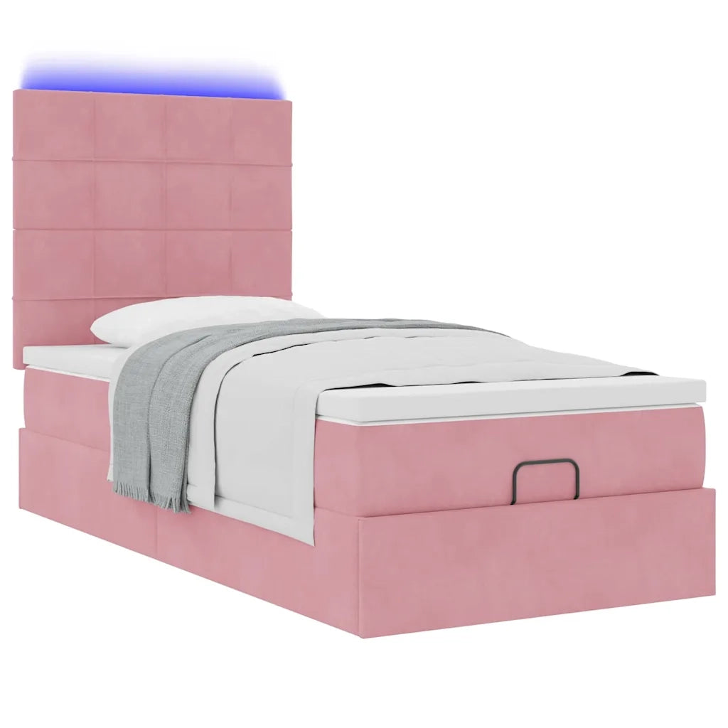 Struttura Letto Pouf con Materassi Rosa 90x200 cm in Velluto