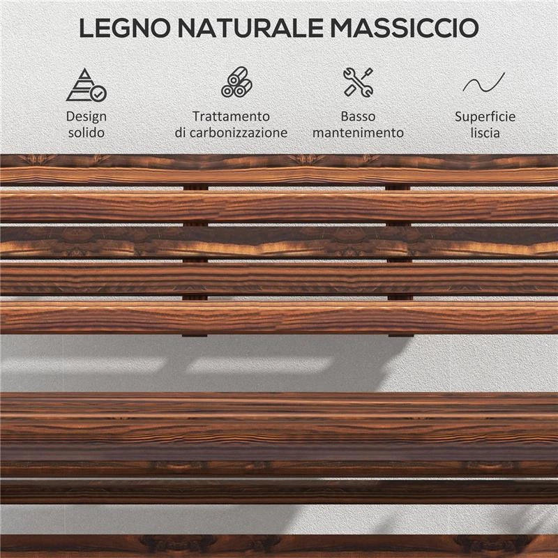 PANCHINA DA GIARDINO 2 POSTI PIEGHEVOLE A DOGHE IN LEGNO DI PINO, 122X63X83 CM, CARBONIZZATO