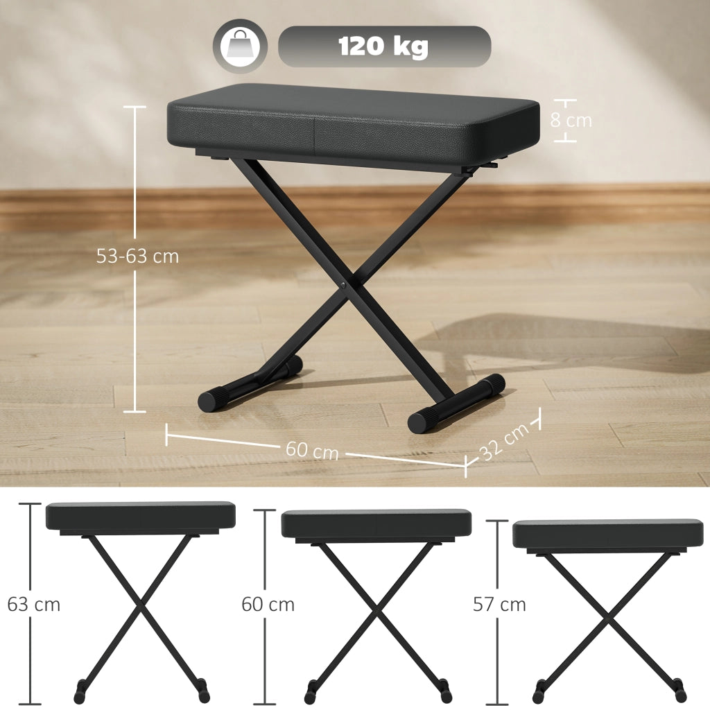 Sgabello per Pianoforte Pieghevole e Regolabile 60x32x53-63 cm in Pelle PU Nero