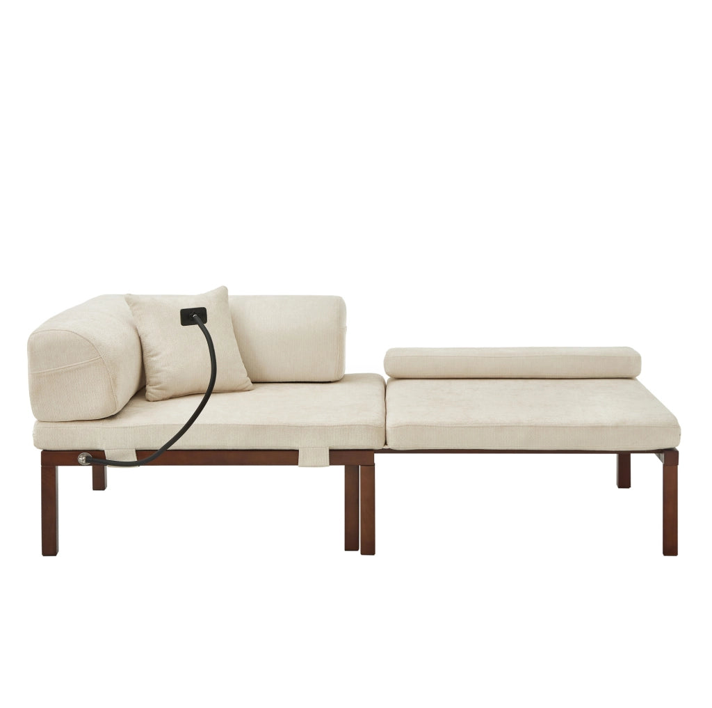 Divano letto singolo estraibile in velluto beige