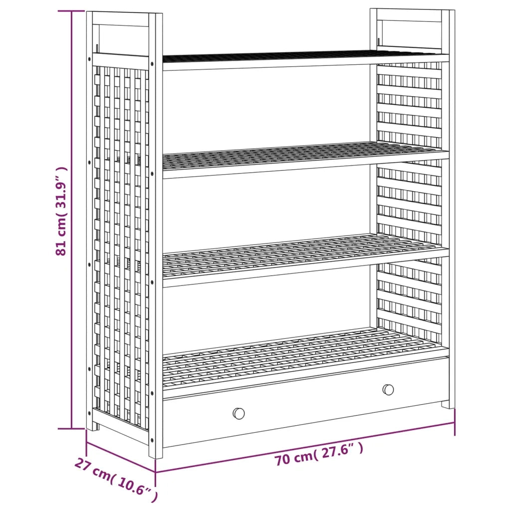 Scarpiera con Cassetto-Scaffale per scarpe 70x27x81 cm Legno Massello di Noce