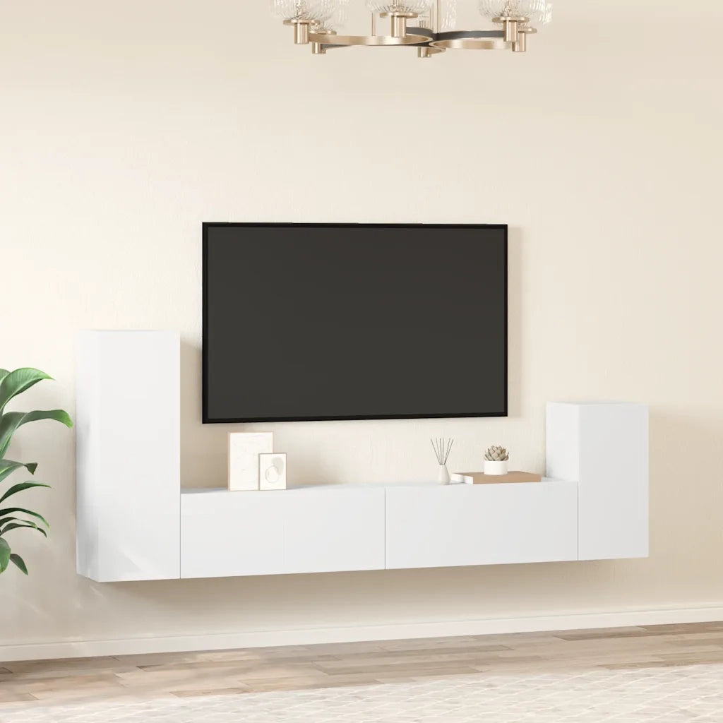 Set di Mobili Porta TV 4 pz Bianco in Legno Multistrato
