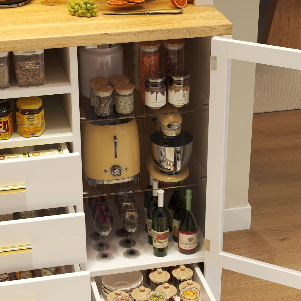 BUFFET 120x40x180 cm in MDF e vetro, bianco effetto legno con LED