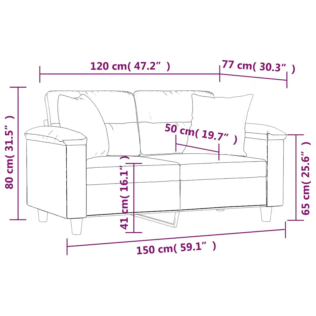 Divano a 2 Posti con Cuscini-Sofa 2 Posti con Cuscini Nero 120 cm Tessuto Microfibra