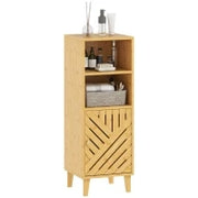 Armadio da Bagno Stretto Mobiletto da Bagno con 2 Ripiani Aperti Porta e Gambe in Bambù 32x30x90 cm Naturale