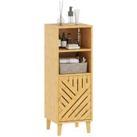 Armadio da Bagno Stretto Mobiletto da Bagno con 2 Ripiani Aperti Porta e Gambe in Bambù 32x30x90 cm Naturale