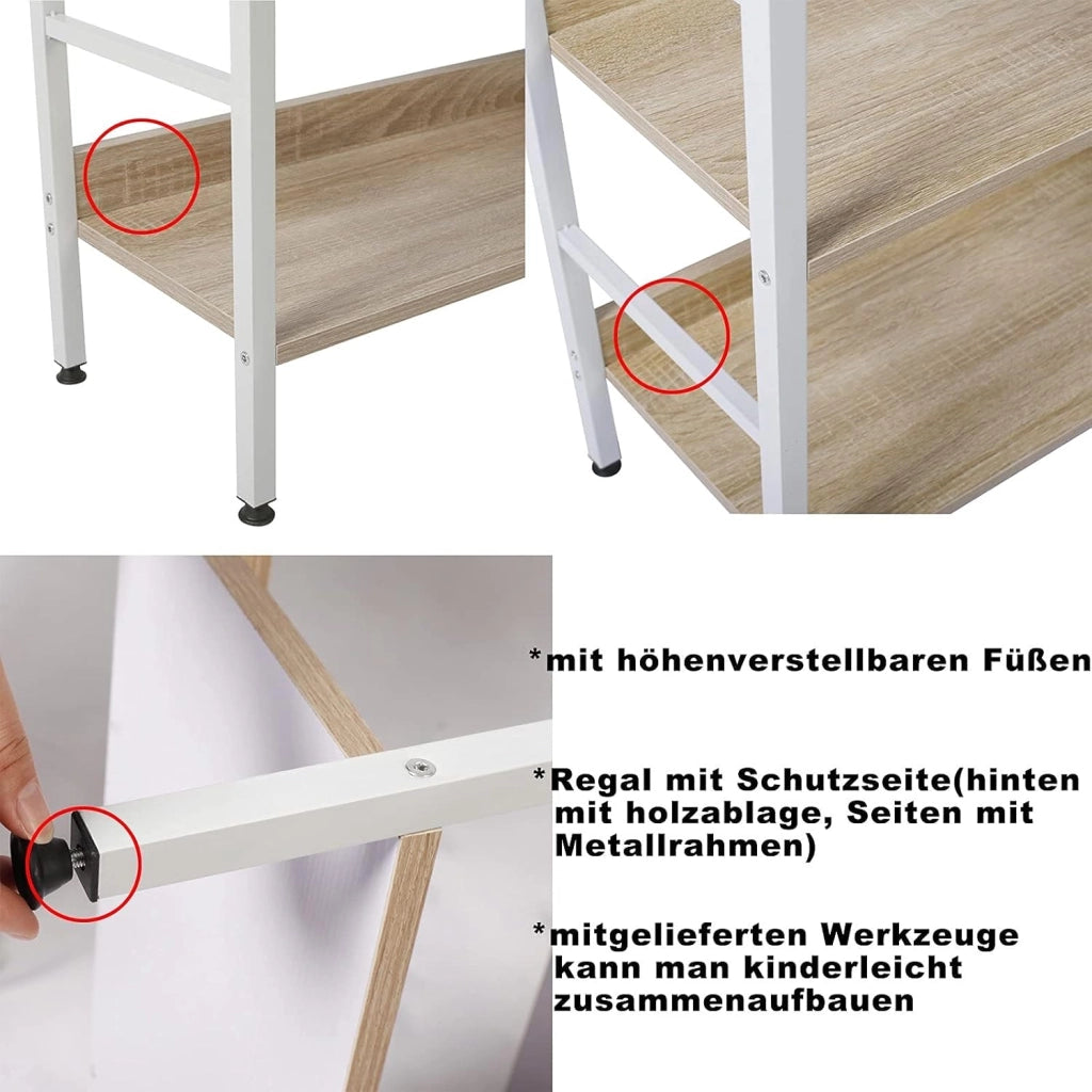 Libreria Scaffale a 5 Livelli, Libreria Verticale Struttura in Metallo per Soggiorno/Camera da Letto/Studio, 60x27,5x160cm,Bianco + Rovere chiaro