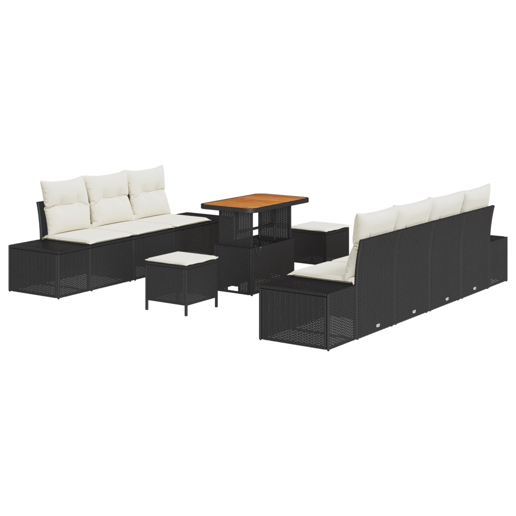 Set divano da giardino 10 pezzi con cuscini in polyrattan nero acacia