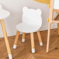 Set Tavolino con 2 Sedie per Bambini a Forma di Orsetto in Legno, Bianco