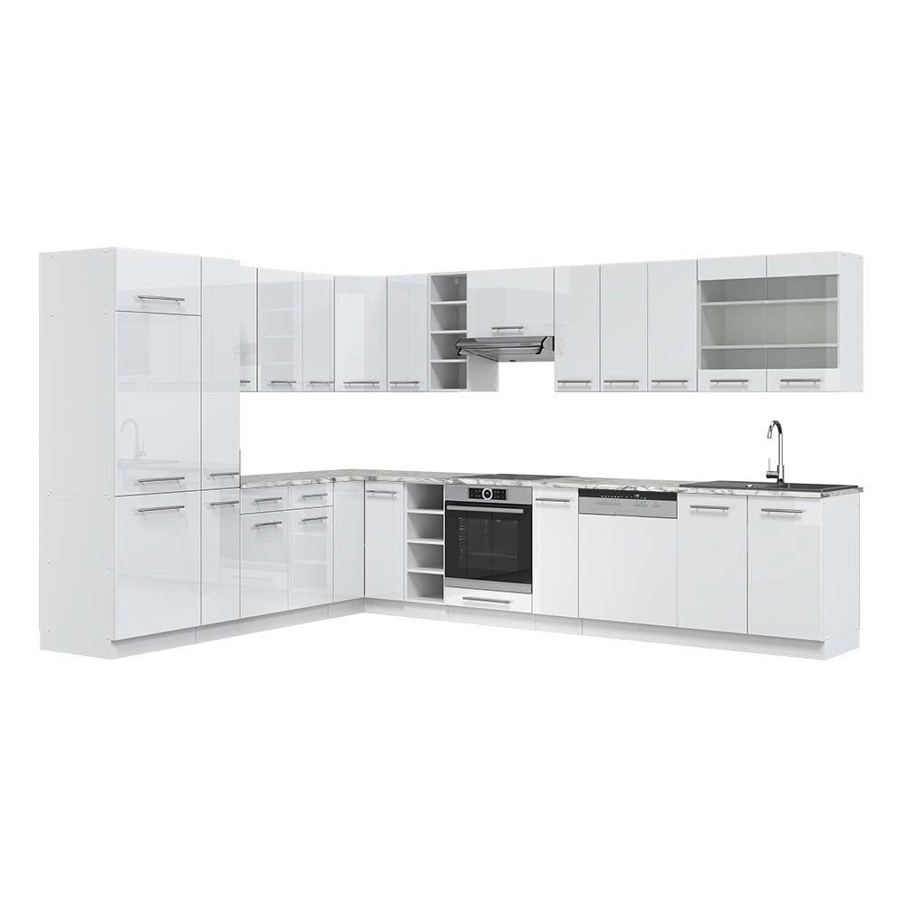 Cucina angolare completa Fame-Line Bianco lucido/Bianco 347 x 60 cm, PL Marmo Vicco
