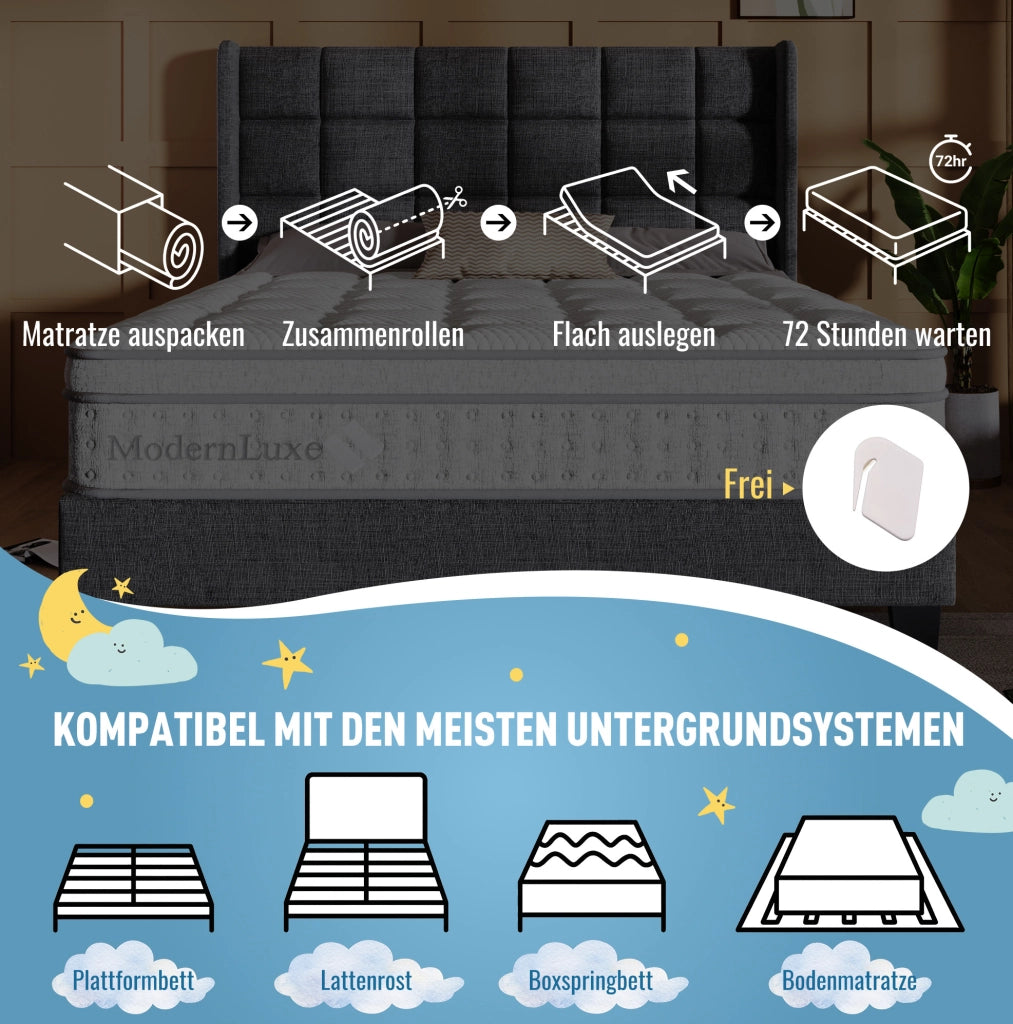 Materasso matrimoniale 140x200 cm H3 a molle insacchettate 7 zone e schiuma fredda; bianco