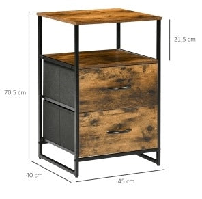 Cassettiera 45x40x70.5 cm con 2 cassetti pieghevoli; struttura in acciaio; marrone