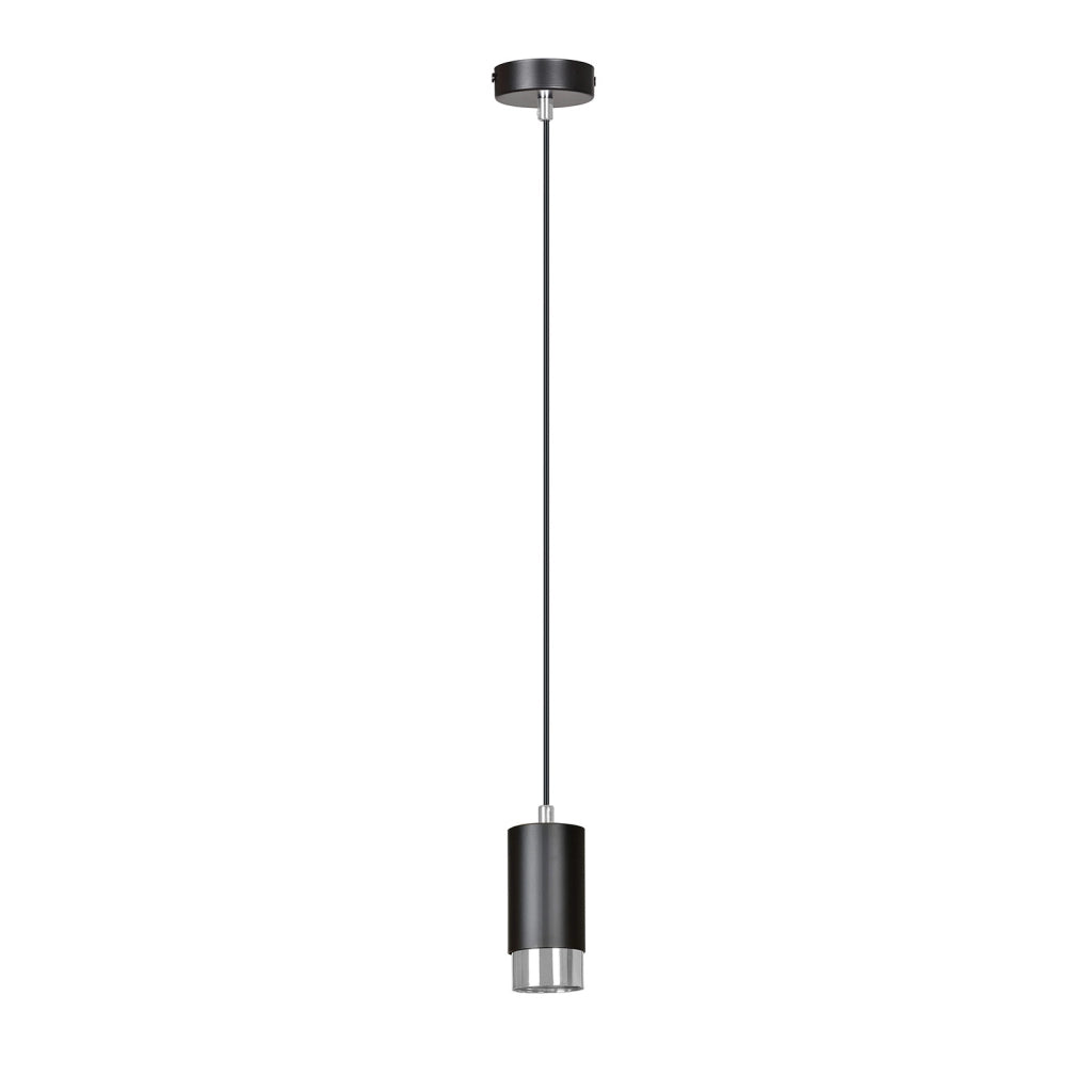 Sospensione Moderna 1 Luce Ivar A Cilindro In Acciaio Nero E Cromo