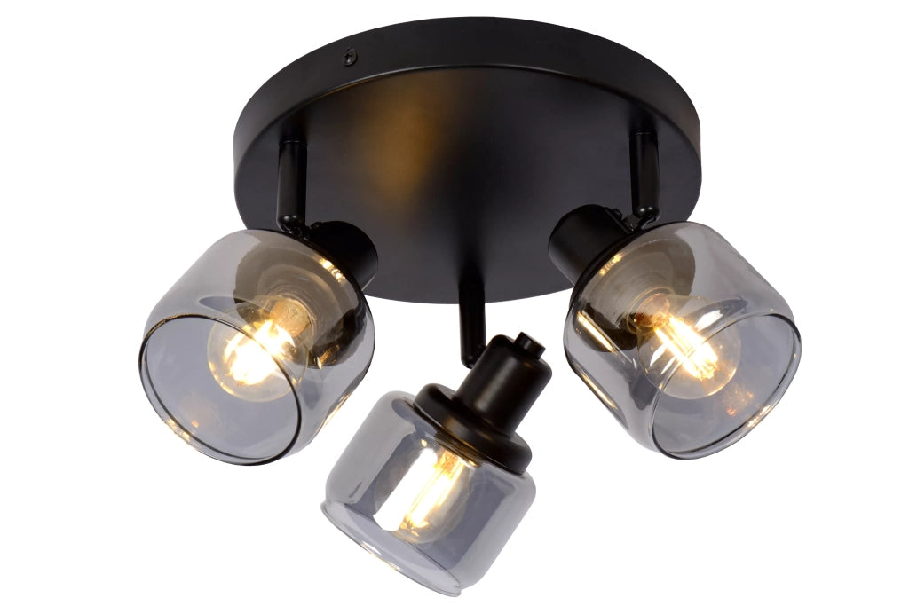 Plafoniera rotonda BJORN 3 luci vetro nera Lucide