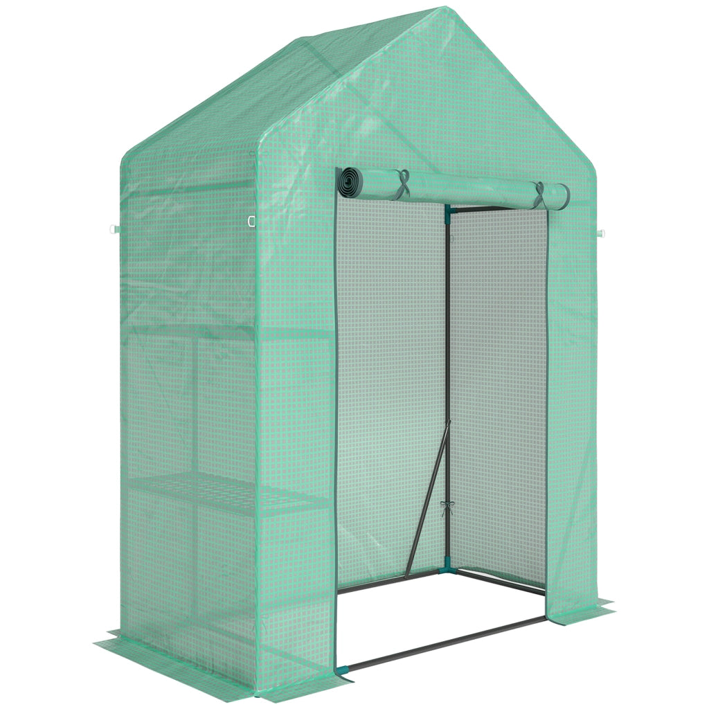 Serra da Giardino 143 x 73 x 195 cm con Scaffale a 2 Ripiani, Verde