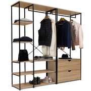 IDMarket - Armadio componibile con doppio guardaroba, ripiani e 2 cassetti L. 170 cm DETROIT design industriale