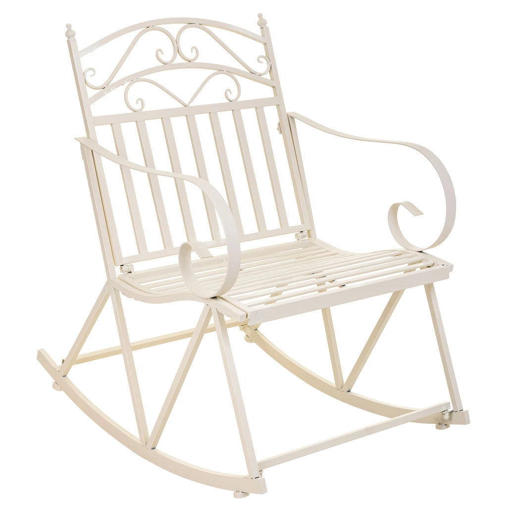 Sedia a dondolo in ferro battuto bianco 55x45x91h cm