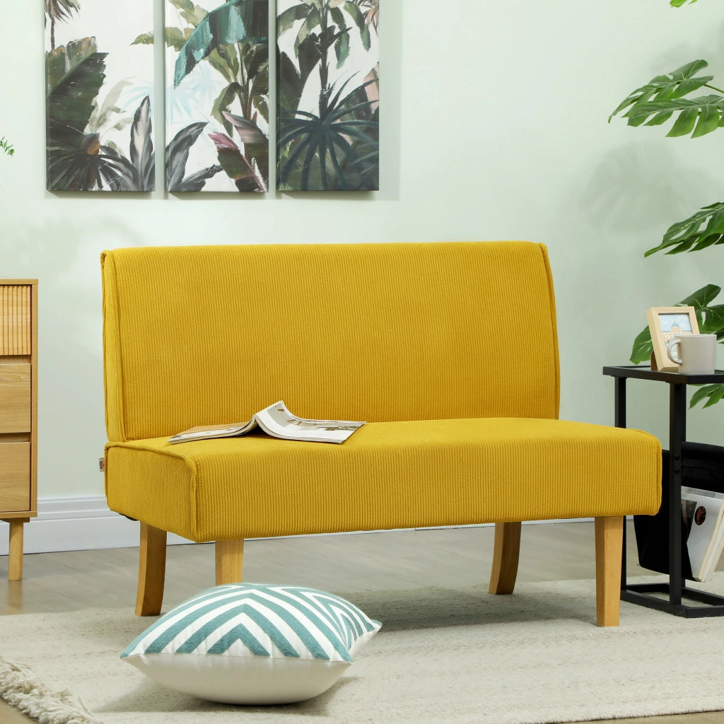 Divano 2 posti in tessuto cord ¨C Xylo ¨C giallo con gambe in legno