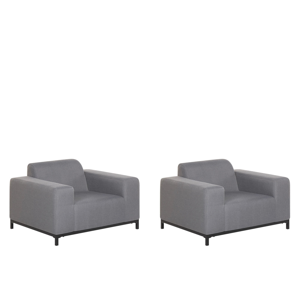 Set di 2 poltrone da giardino rivestimento tessuto grigio gambe alluminio Nero interni ed esterni mobili resistenti agli agenti atmosferici