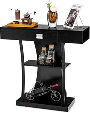 Tavolo consolle in legno vintage con cassetti e 2 ripiani, tavolo da pavimento industriale con telaio in metallo, tavolino sottile con protezione antiribaltamento, 91 x 30 x 88 cm (nero)
