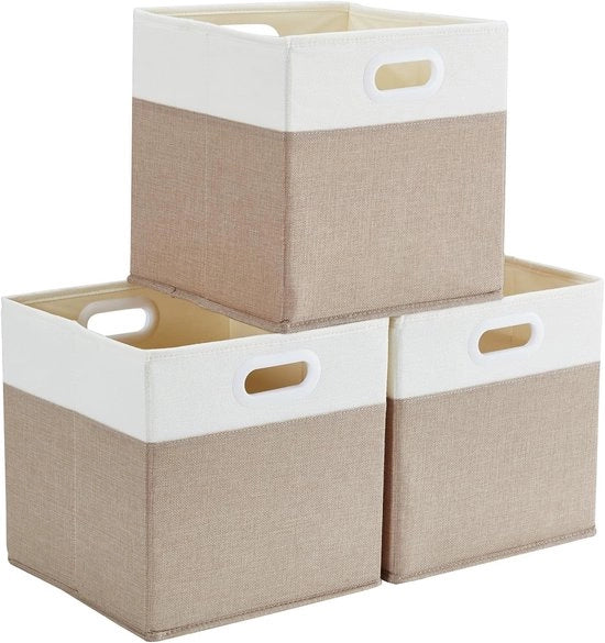 Contenitori di stoffa grandi per scatole Kallax - 33x38x33 cm - Set di 3 - Beige chiaro e bianco