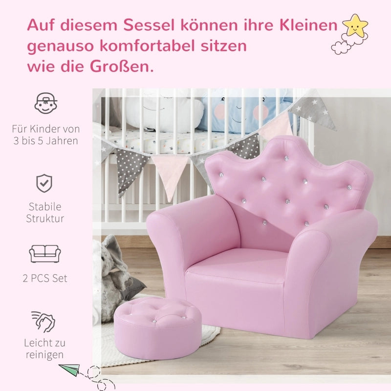 DIVANETTO PER BAMBINI con pouf 58x40,5x49 cm Rosa in legno