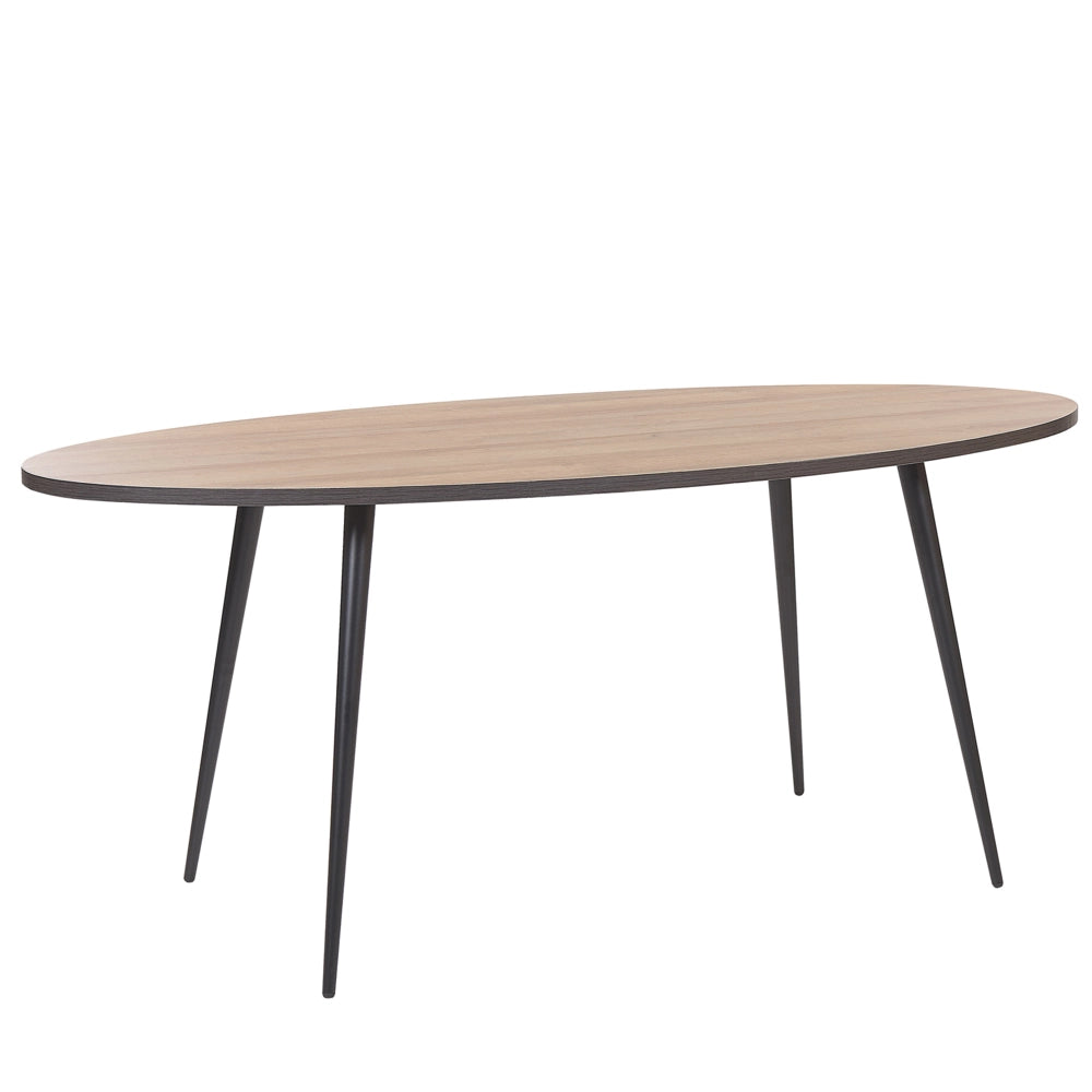 Tavolo da pranzo piano in legno scuro gambe in metallo Nero ovale 180 x 90 cm moderno retrò