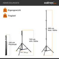 AIR 380 Deluxe Stativo per luci, altezza max 380 cm, cavalletto fotografico per flash con capacità di carico di 15 kg, treppiede per studi fotografici e outdoor