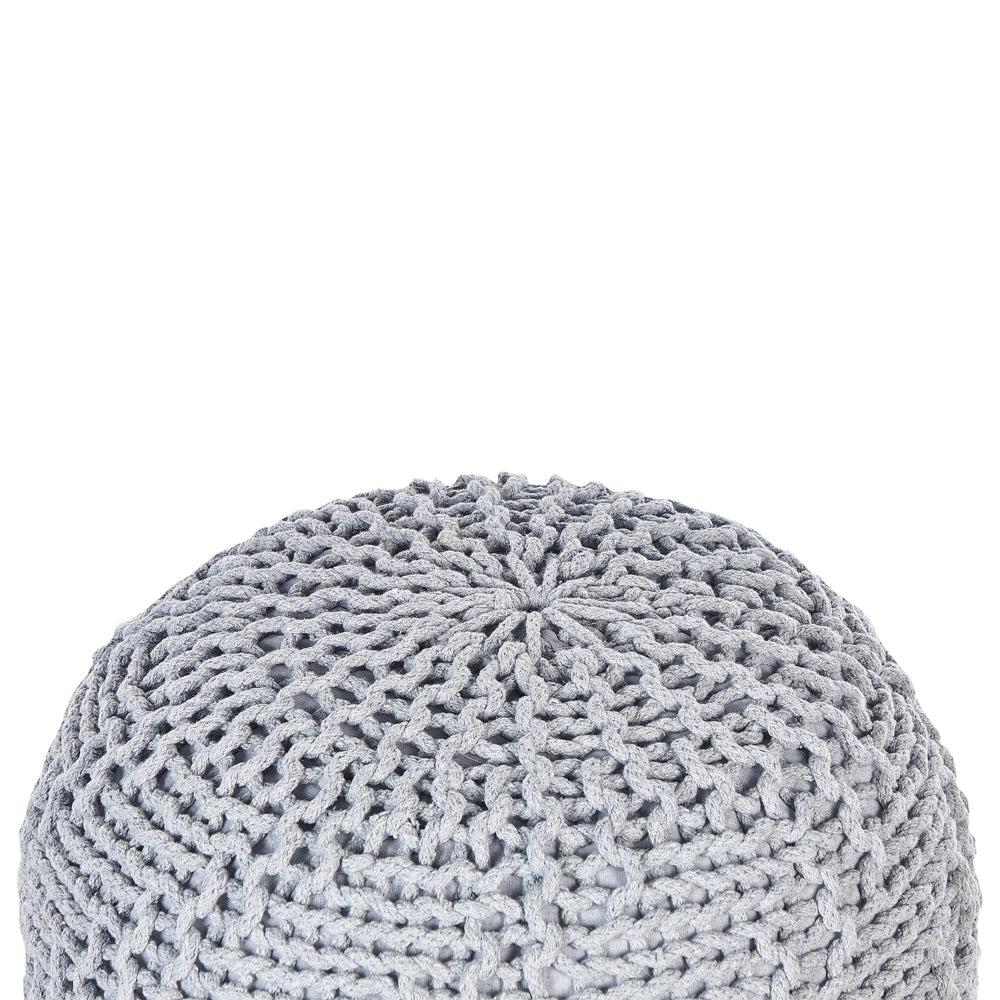 Pouf ottomana grigio chiaro cotone lavorato a maglia perline EPS riempimento rotondo piccolo poggiapiedi 50 x 35 cm