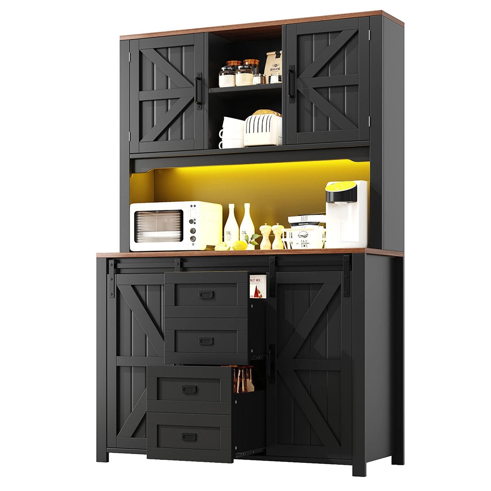 Armadio da cucina con ante scorrevoli - Xylo - 115x40x174,7 cm - Nero/Bianco - Illuminazione LED