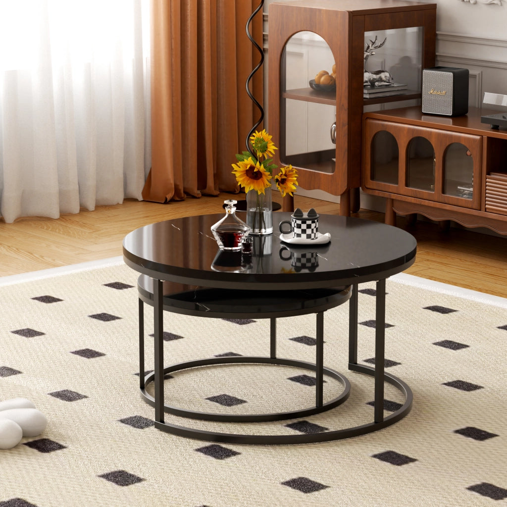 TAVOLINO DA CAFFÈ Set da 2 pezzi 80x80 cm e 60x60 cm MDF Nero