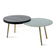 tavolino packtop piccolo Giada ,base oro laccato ,finitura Wengè in Ferro e MDF impiallacciato wengè 90x50x35Hcm