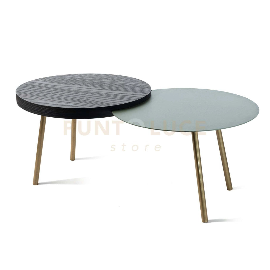 tavolino packtop piccolo Giada ,base oro laccato ,finitura Wengè in Ferro e MDF impiallacciato wengè 90x50x35Hcm