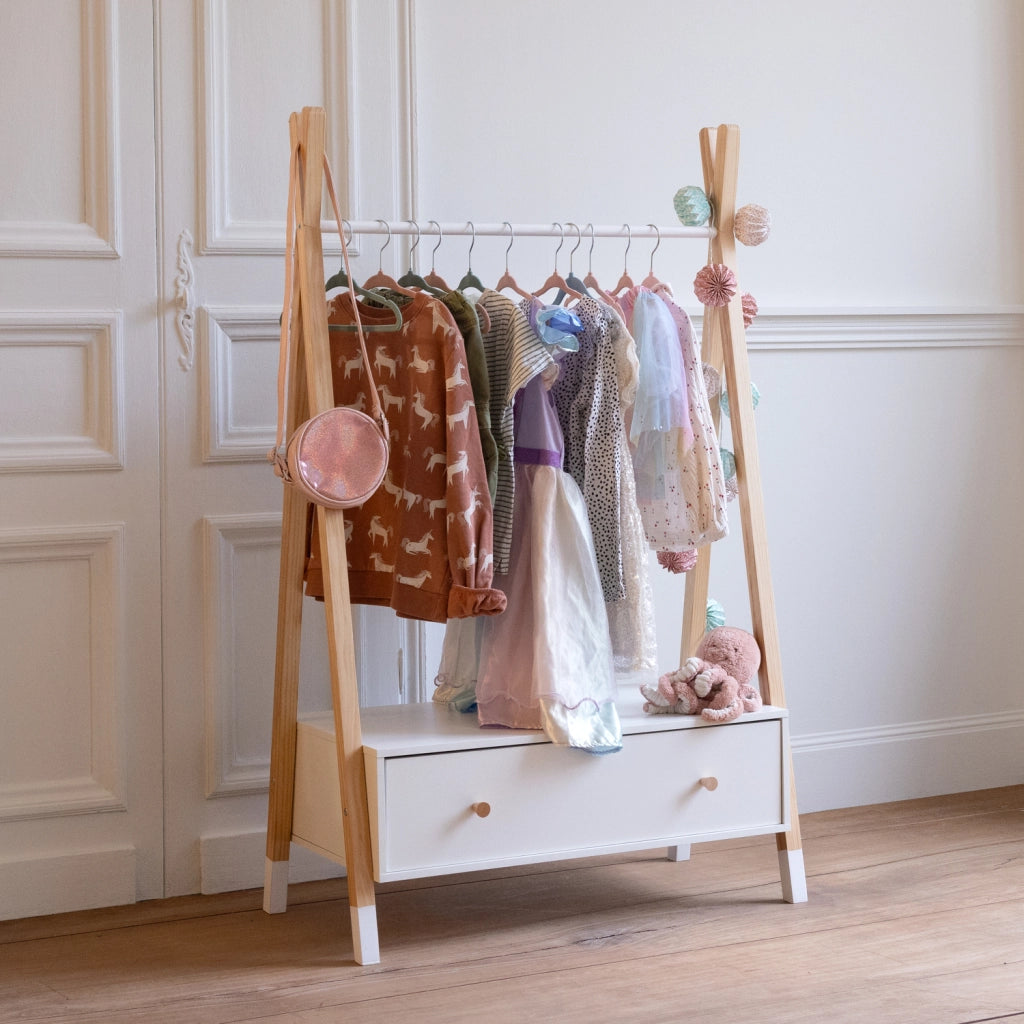 Armadio per bambini in legno e bianco con cassetto LOU