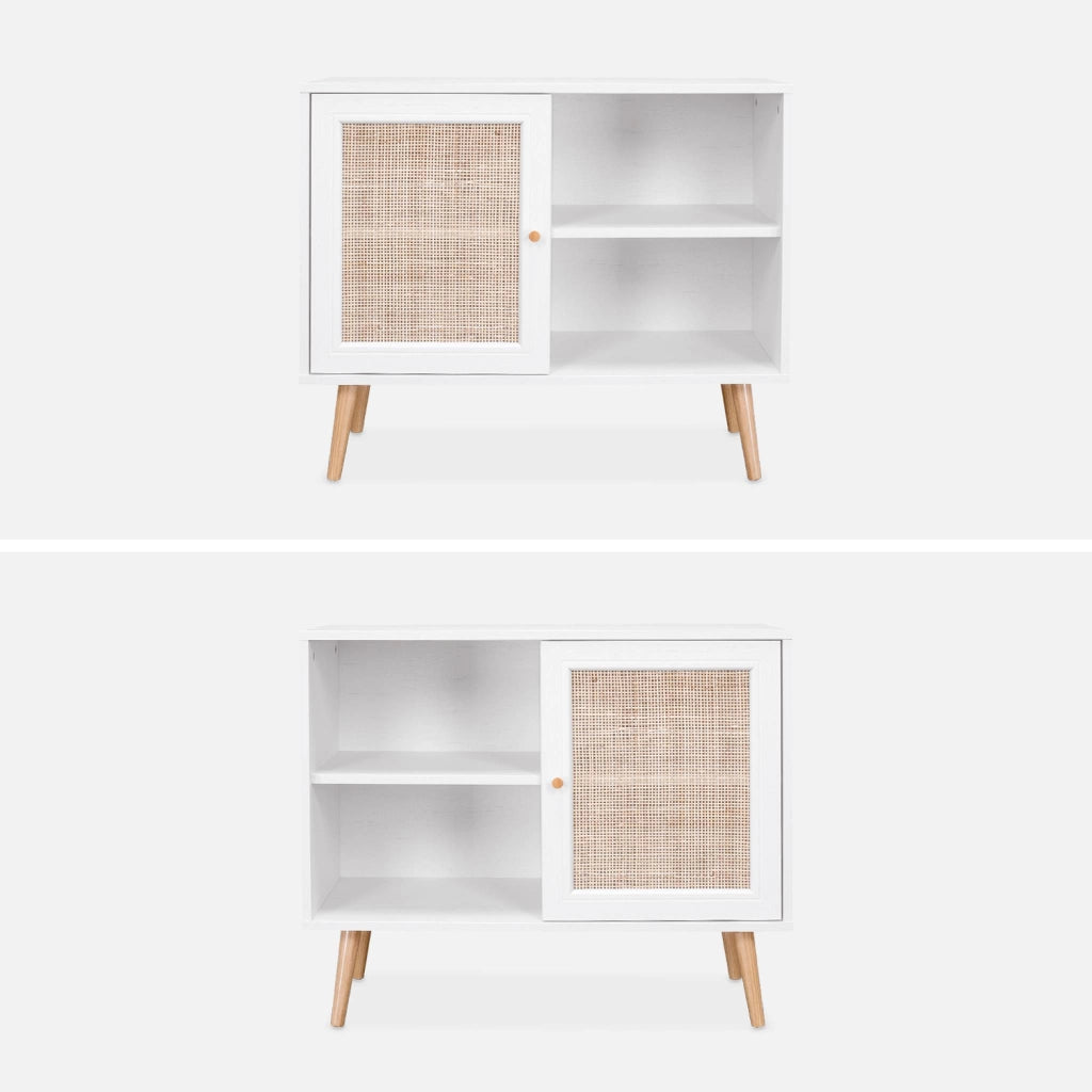 Credenza in cannage, 1 anta, 80cm, bianco sporco