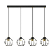 Sospensione Minimal Orfeo 4 Luci In Acciaio Nero A Paralumi Gabbia Con Oro