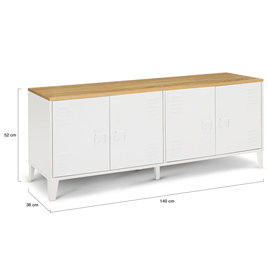 IDMarket - Credenza bassa ESTER 140 cm con 4 ante in metallo bianco e piano in legno dal design industriale