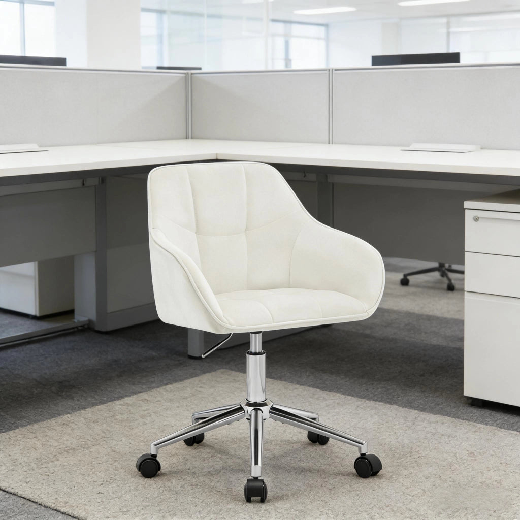 SEDIA da Ufficio Girevole Regolabile in Altezza Velluto Bianco Crema