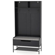 Appendiabiti da ingresso con cuscino per seduta e scomparti aperti, Appendiabiti 4-in-1 con stoccaggio per scarpe Nero-Appendiabiti